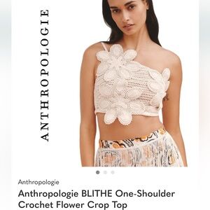 Anthropologie BLITHE One-Shoulder Crochet Flower Crop Top